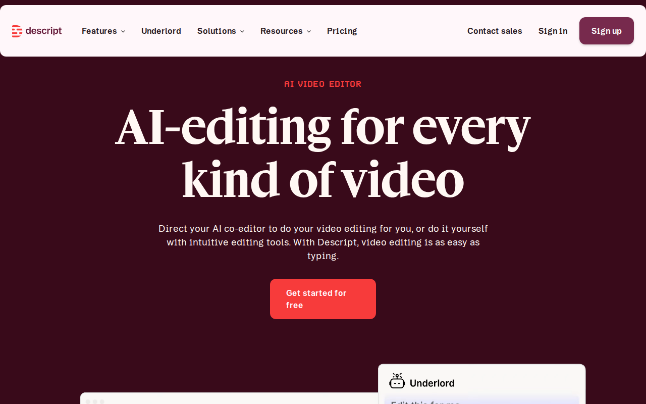 Descript interface showing text-based audio editing with transcript