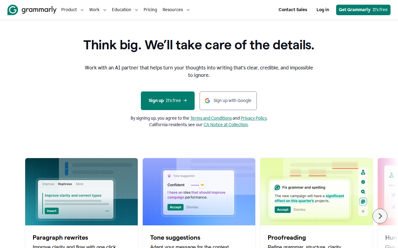 Grammarly AI writing suggestions in a Google Doc