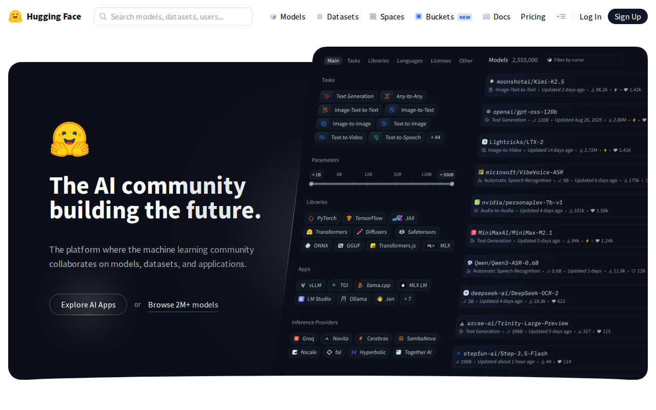 Hugging Face model hub with thousands of open-source AI models