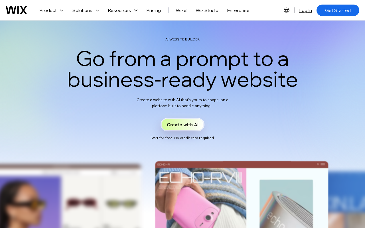 Wix AI e-commerce store builder showing generated storefront